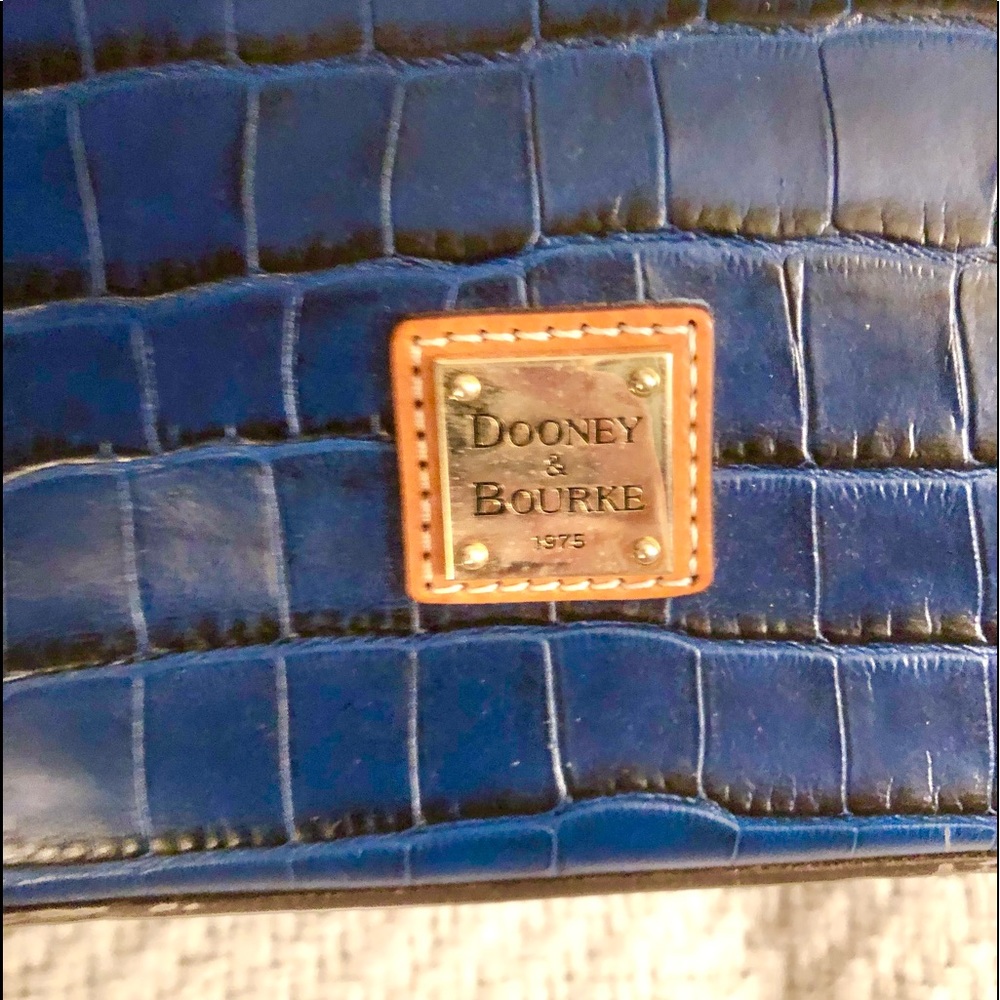 Dooney & Bourke Navy Croc Embossed Satchel with Tan Trim - Picture 7 of 16